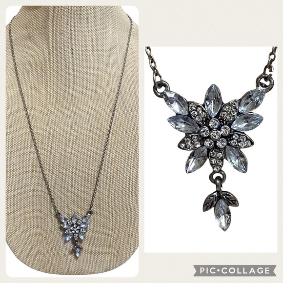 Rhinestone Crystal Floral Pendant Necklace 26" Bridal Wedding Statement - Picture 1 of 7